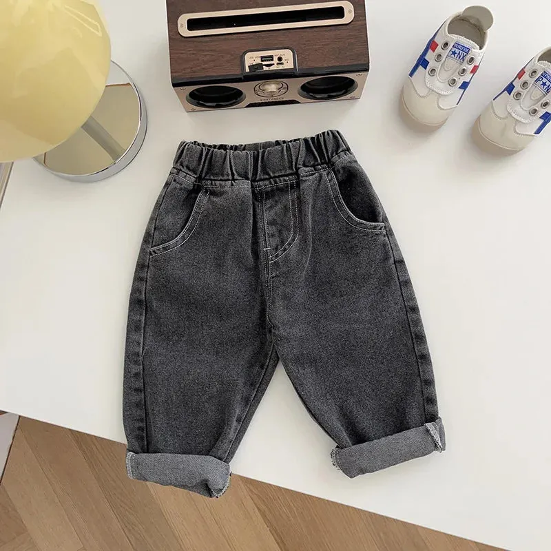 0-5 Years Autumn Kids Jeans Casual Solid Baby Boys Denim Pants Soft Girls Fashion Trousers