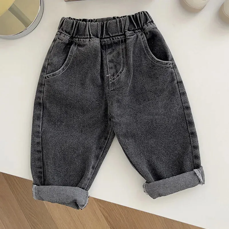 0-5 Years Autumn Kids Jeans Casual Solid Baby Boys Denim Pants Soft Girls Fashion Trousers