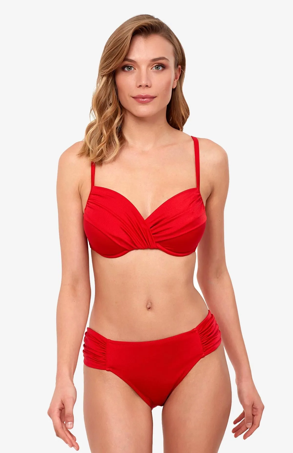 40705 Red Gathering Bikini Set