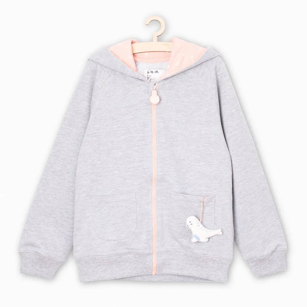 51015 Contrast Cap Inner Peach Zip Grey Zipper Hoodie 8434