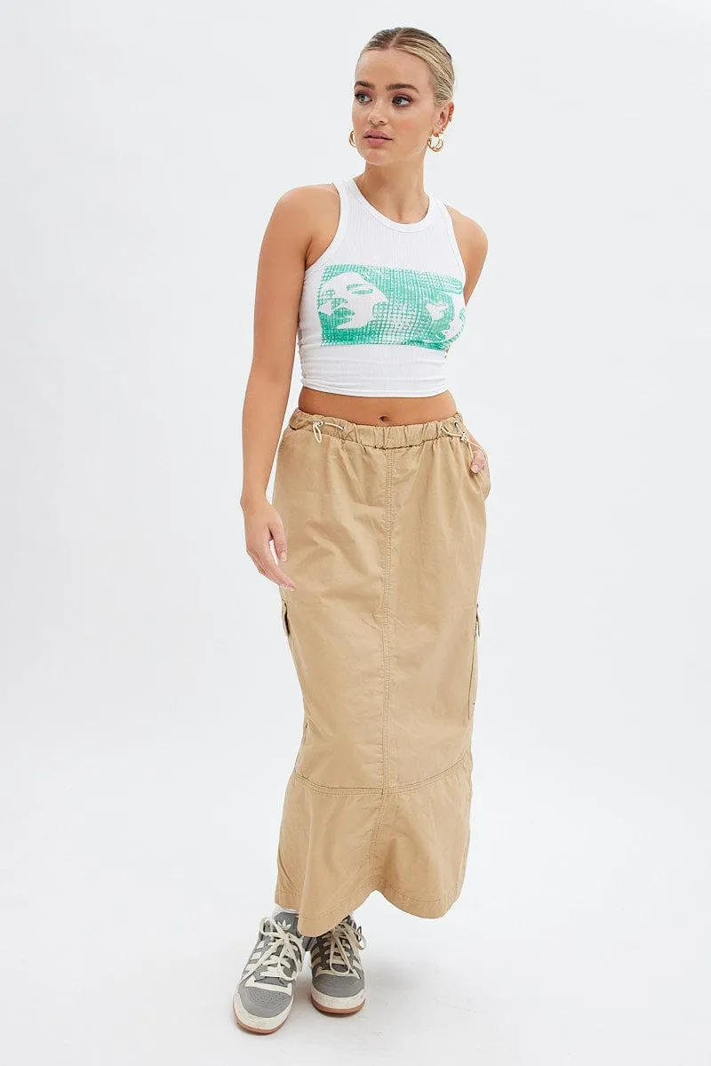 Beige Maxi Skirt Low Rise Cargo Parachute