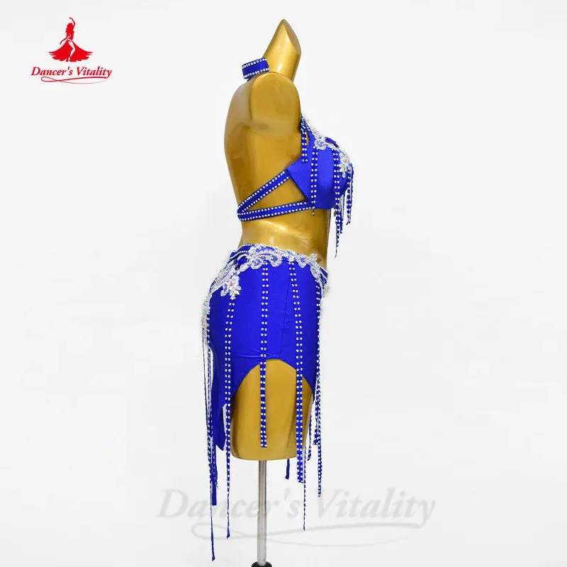 BellyDance Clothing Suit Customized Senior AB Stones Bra Luxury Rhinestone Tassel Skirt 2pcs Oriental Dance Performance Clothing