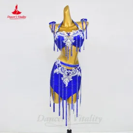 BellyDance Clothing Suit Customized Senior AB Stones Bra Luxury Rhinestone Tassel Skirt 2pcs Oriental Dance Performance Clothing