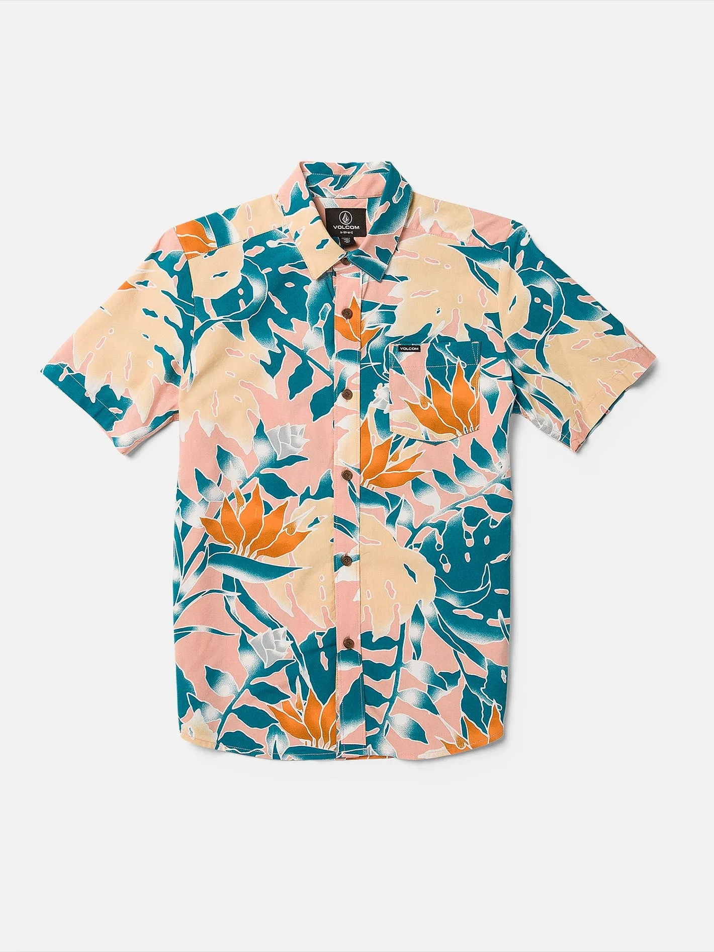 Big Boys Leaf Pit Floral Short Sleeve Shirt - Salmon