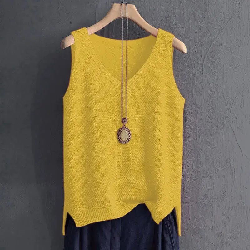 Big Size 5XL Solid Vintage Sleeveless Sweaters Vest Spring Autumn Loose V-Neck Pullover Fashion Casual Women Knit Tops 2022 New