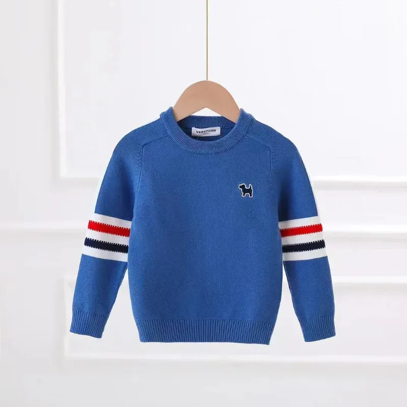 Boys Sweater Pullover 2024 New Autumn Winter Kids Striped Children Baby O-Neck Sweaters Embroidered Cartoon Jumper Clothes 2-7y