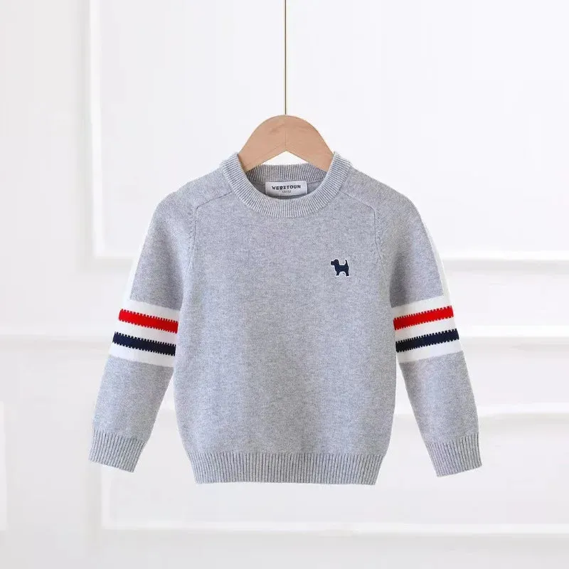 Boys Sweater Pullover 2024 New Autumn Winter Kids Striped Children Baby O-Neck Sweaters Embroidered Cartoon Jumper Clothes 2-7y