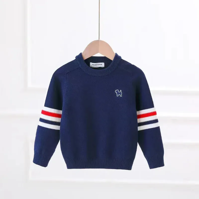 Boys Sweater Pullover 2024 New Autumn Winter Kids Striped Children Baby O-Neck Sweaters Embroidered Cartoon Jumper Clothes 2-7y