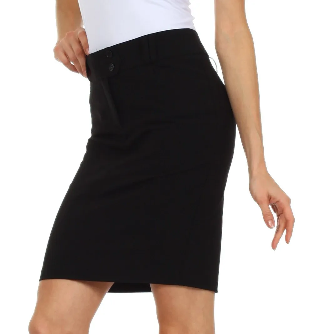 Button Tab Above the Knee Pencil Skirt with Pockets