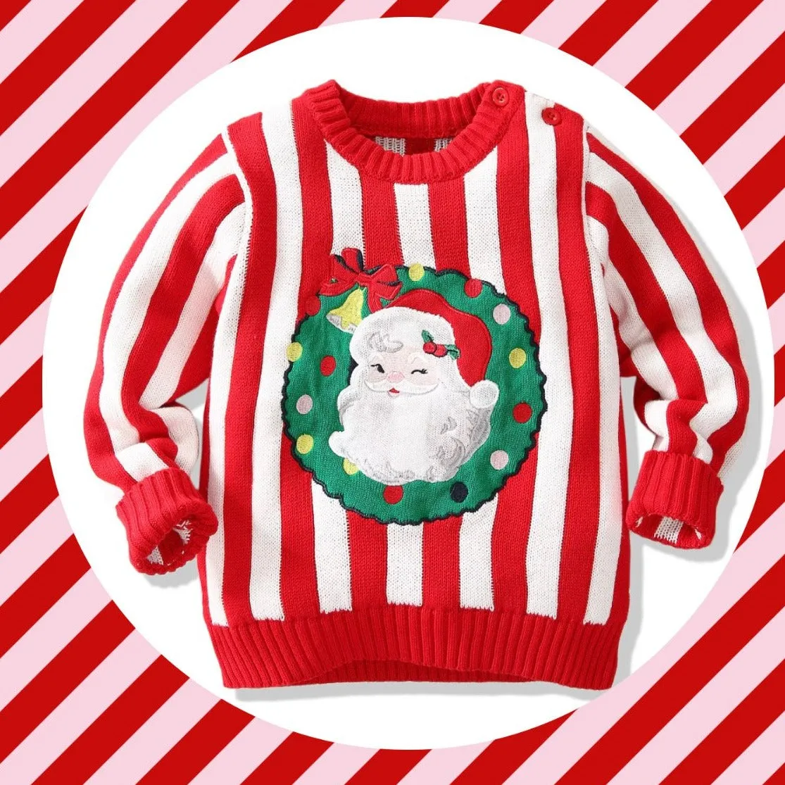 Candy Stripe Santa Sweater - Red