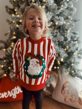 Candy Stripe Santa Sweater - Red