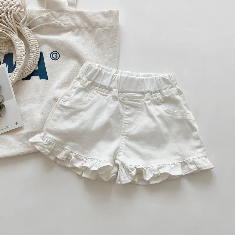 Children New Summer Kids Girls Ruffle Shorts Solid Brief Denim Children's Wear Teenage Girl Jeans