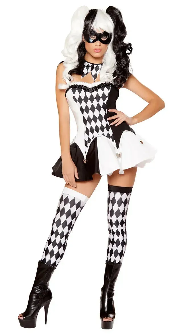 Circus White Carnival Frock Black Masquerade Clown Stylish Lattice Attire