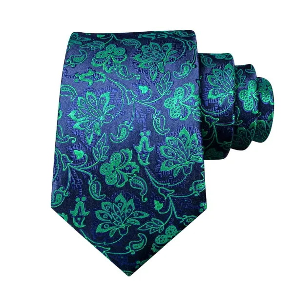 Classy Men Blue Green Floral Silk Tie