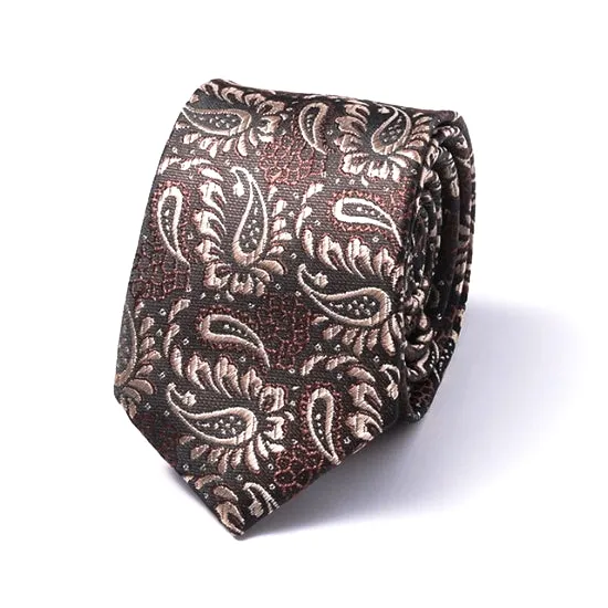 Classy Men Brown Paisley Silk Skinny Tie