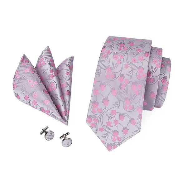 Classy Men Pearly Floral Silk Necktie