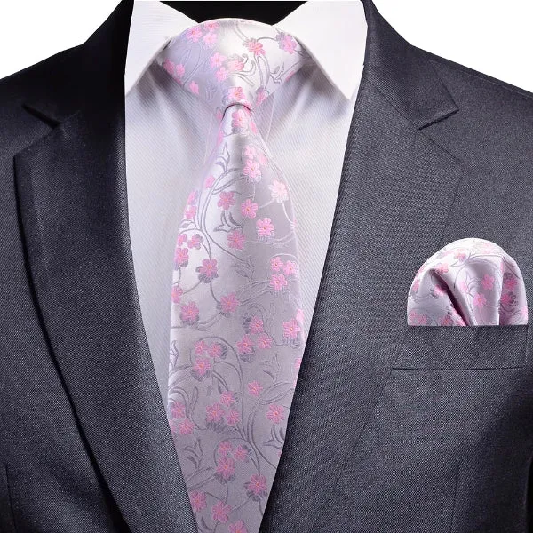 Classy Men Pearly Floral Silk Necktie