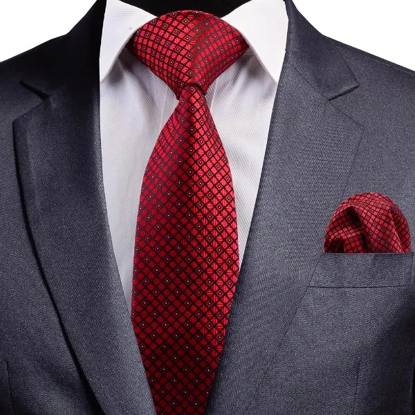 Classy Men Red Checkered Silk Necktie