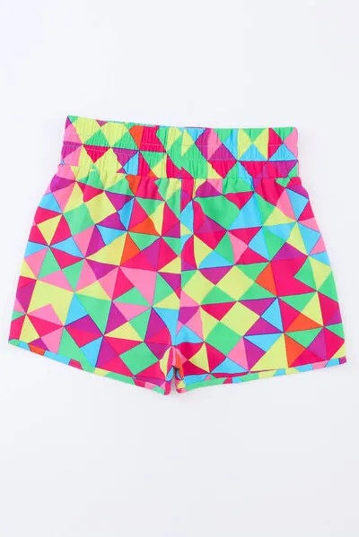 Color Block Elastic Waist Shorts