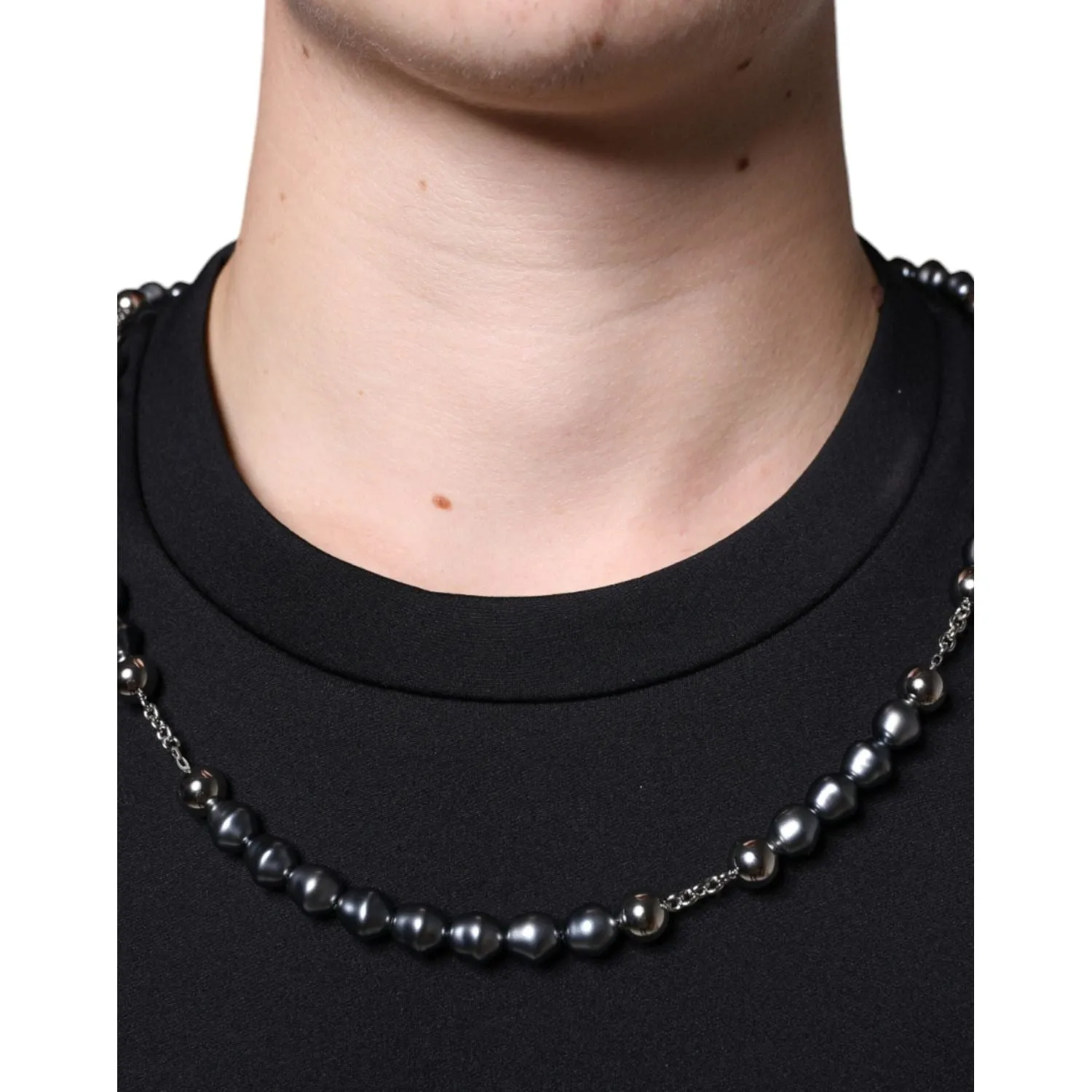 Dolce & Gabbana Black Polyester Necklace Embellished T-shirt