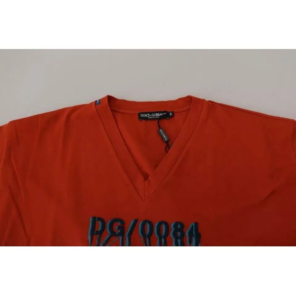 Dolce & Gabbana Red Logo Embroidery Crewneck Cotton T-shirt