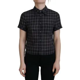 Dsquared² Black Checkered Collared Button Short Sleeves Top