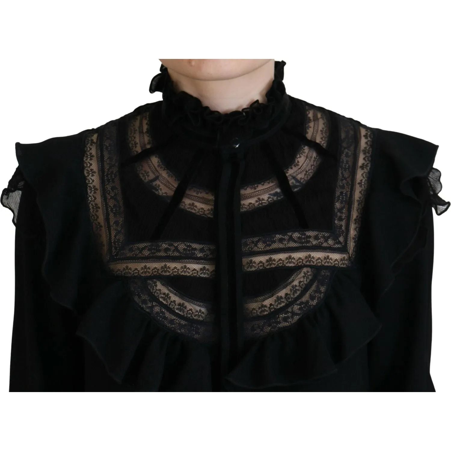 Dsquared² Black Lace Trim Turtle Neck Long Sleeves Top