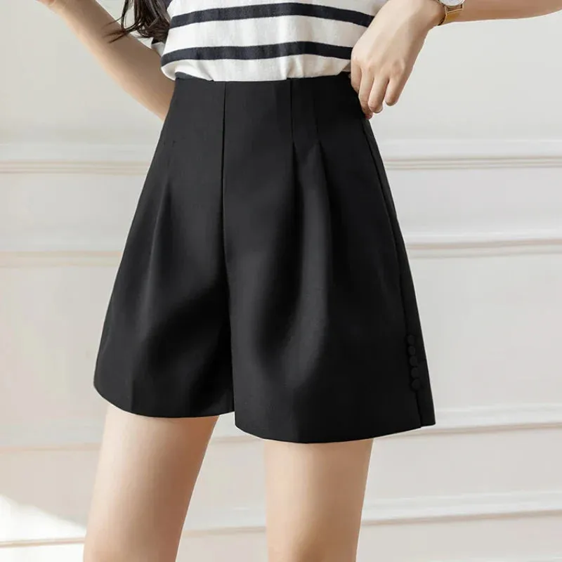 Elegant Button Wide Leg Short for Chic Office Lady