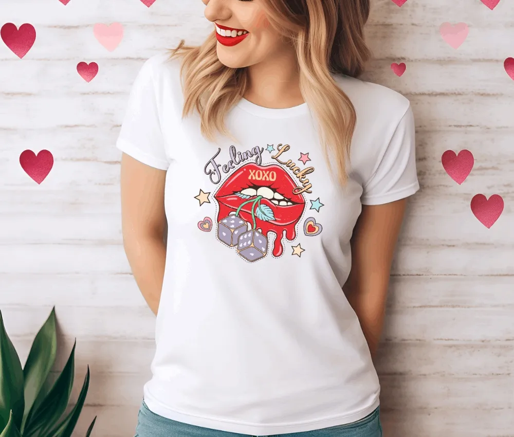 Feeling Lucky Valentine's Day T-Shirt for Female, Lover, Boyfriend, Girlfriend, Partner