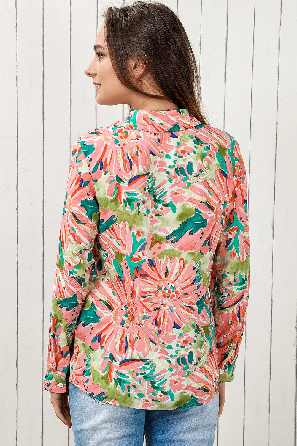 Floral Long Sleeve Collared Shirt