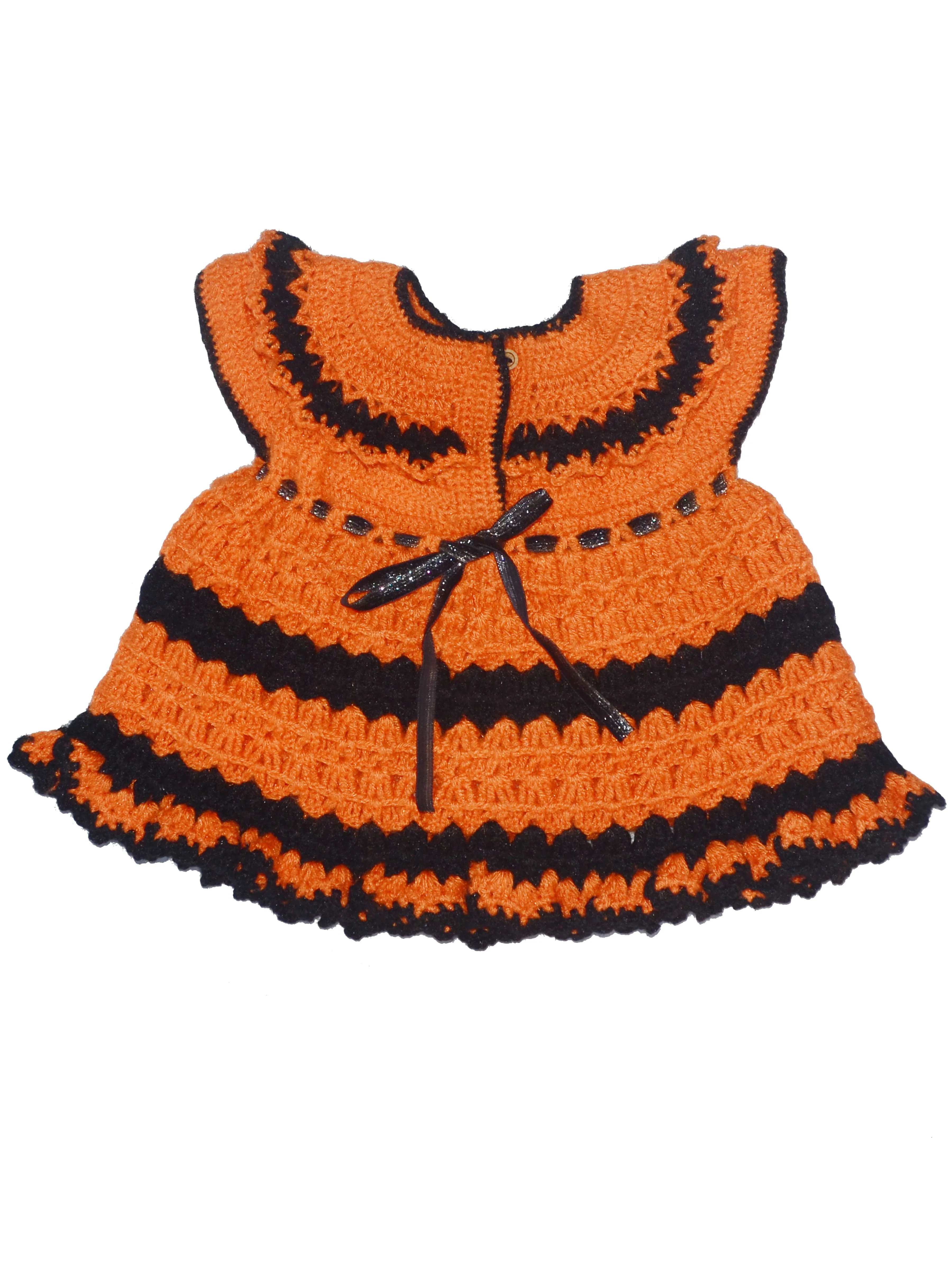 Graminarts Handmade Beautiful Crochet Woonie Baby Frock - Tiger Orange & Black