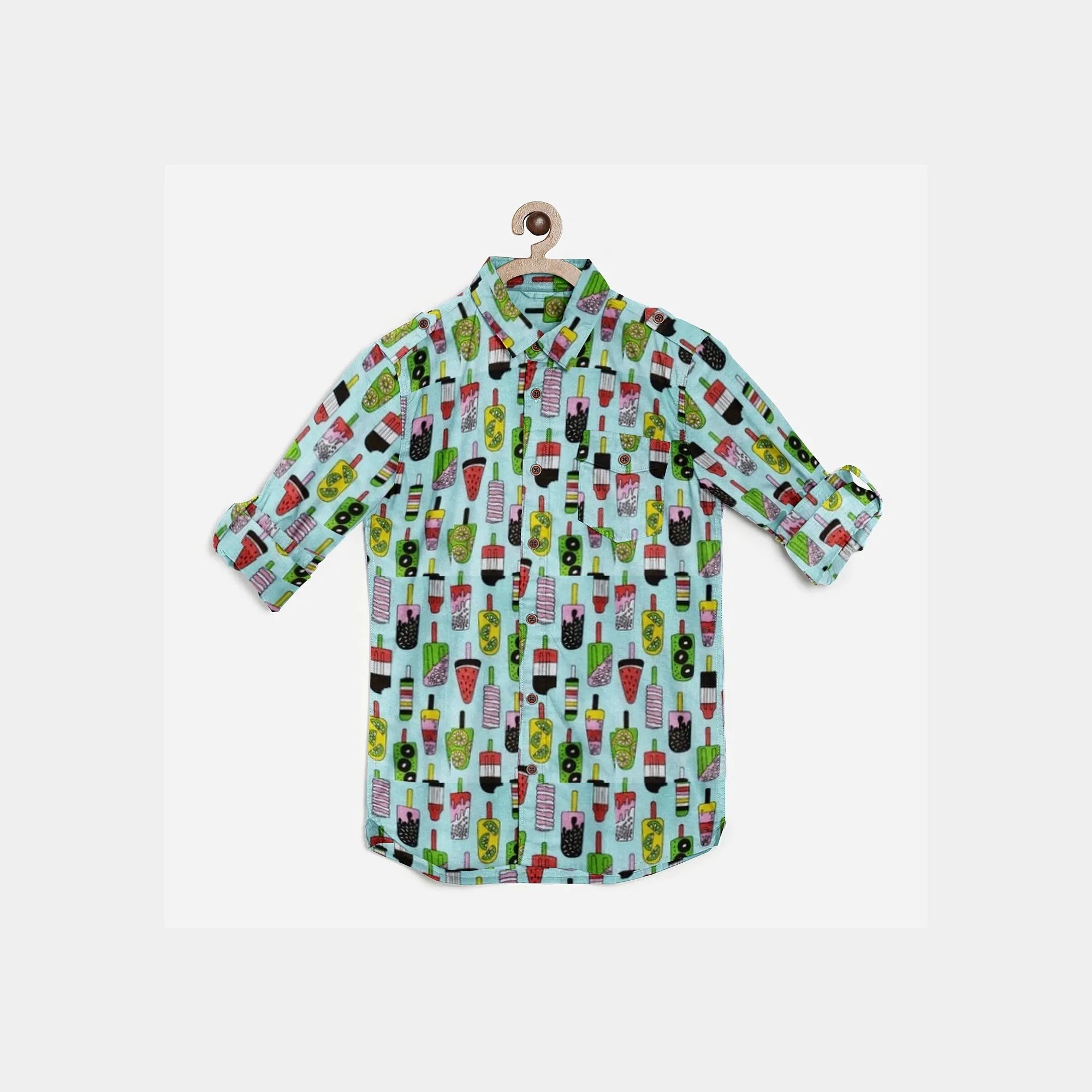 Green Ice Cream Kids Print Poplin Cotton Fabric