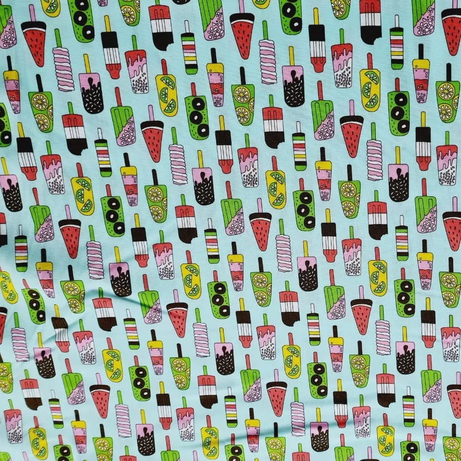 Green Ice Cream Kids Print Poplin Cotton Fabric