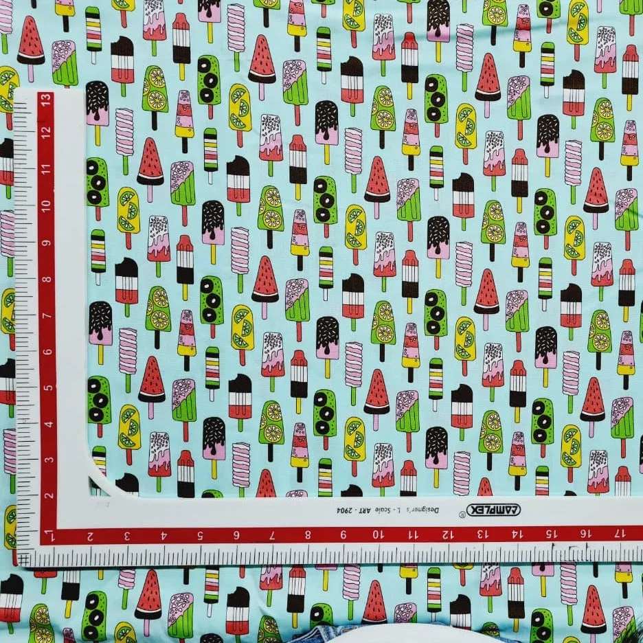 Green Ice Cream Kids Print Poplin Cotton Fabric