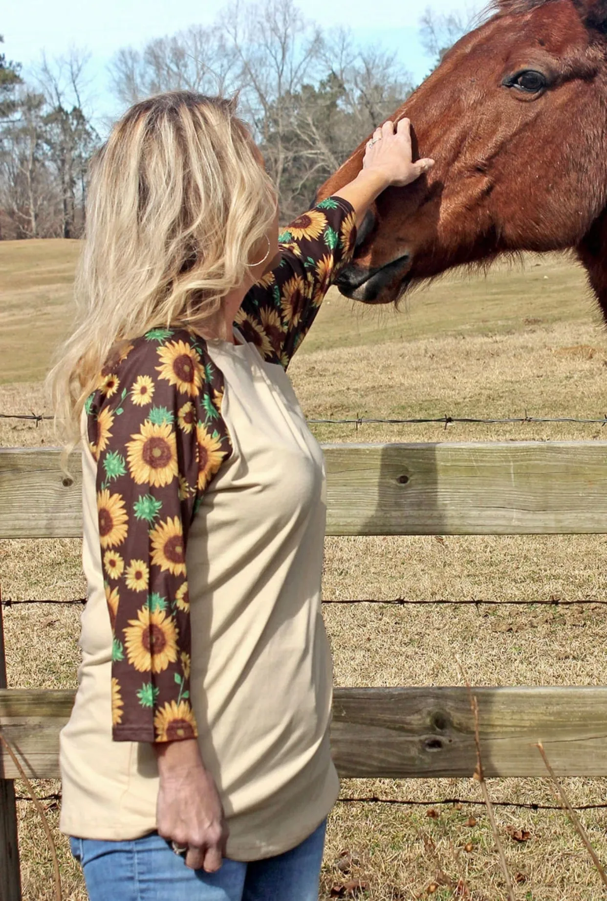 Gypsy Country Sunflower 3/4 Sleeve Raglan Tee