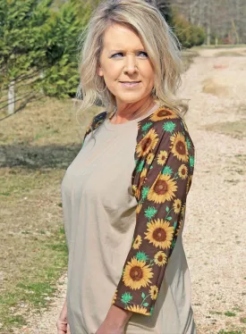 Gypsy Country Sunflower 3/4 Sleeve Raglan Tee