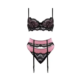 Magic Silk Sensual Desires Underwire Demi Bra with Satin Cincher with Garter Straps & Panty Set Mauve