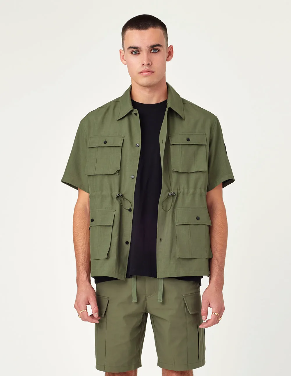 MARK FAST Drawstring Short Sleeves Military Worker Shirt