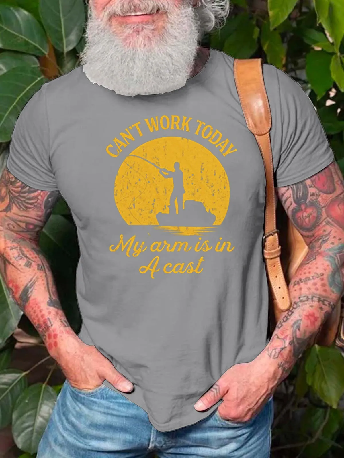 Mens Can't Work Today My Arm is in A Cast T-Shirt Funny Fishing Tee