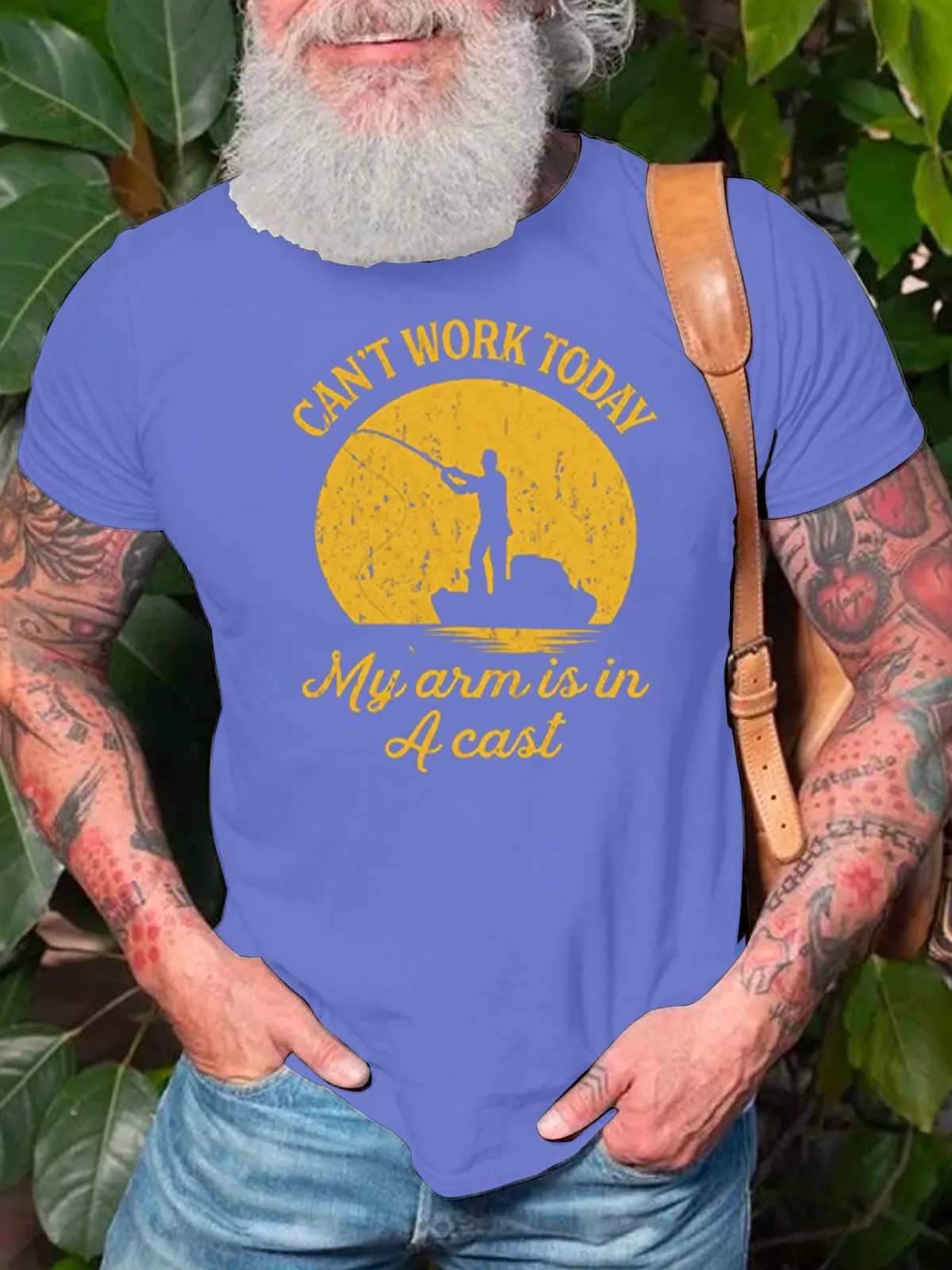 Mens Can't Work Today My Arm is in A Cast T-Shirt Funny Fishing Tee