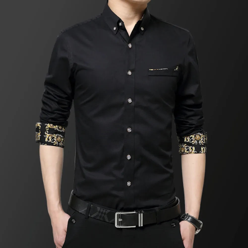 Mens Long Sleeve Plaid Shirt With Golden Print Inner Details