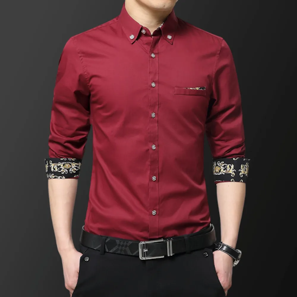 Mens Long Sleeve Plaid Shirt With Golden Print Inner Details