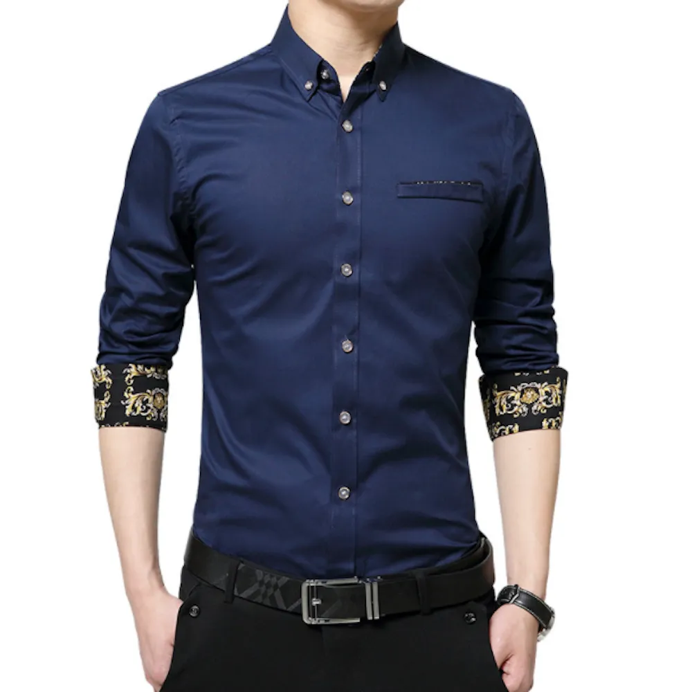 Mens Long Sleeve Plaid Shirt With Golden Print Inner Details