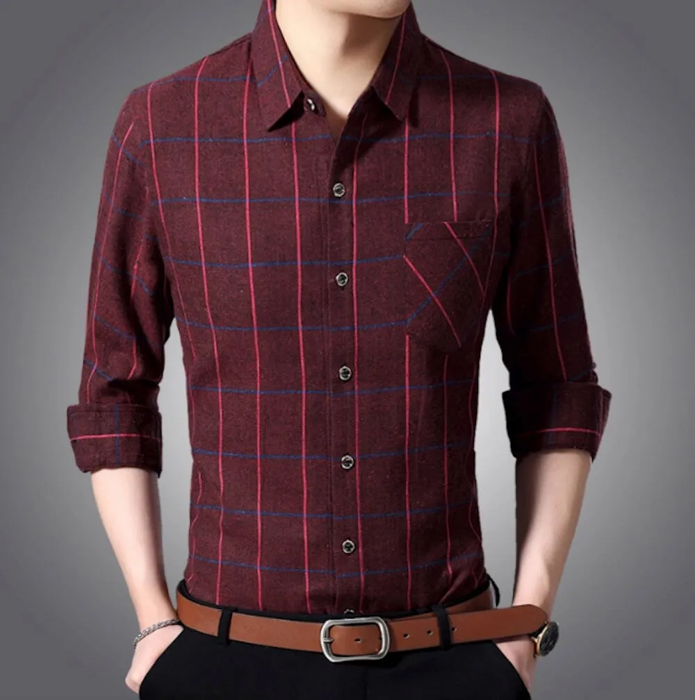 Mens Long Sleeve Plaid Shirt