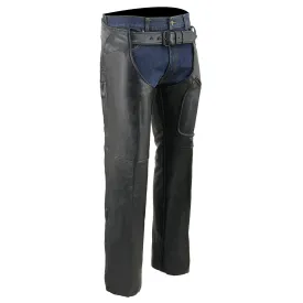 Milwaukee Leather Chaps for Men’s Black Naked Skin Front 3-Pockets - Thigh Patch Pocket Motorcycle Chap - SH1766