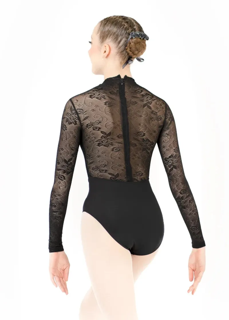 ON SALE Snowflake Long Sleeve Leotard (Ebony Lace)