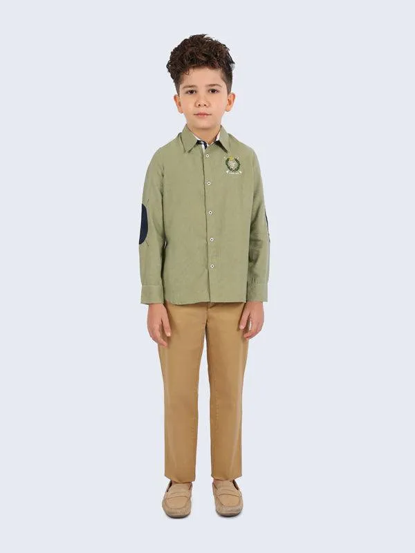 One Friday Green Shoulder Patch Shirt