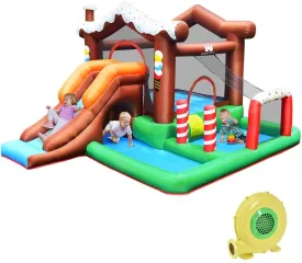 Outdoor Indoor Inflatable Kids Bounce House with 480W Air Blower