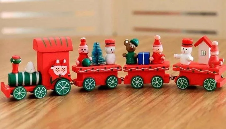 Painted Christmas Wood Train