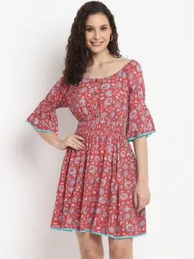 Porsorte Womens Pink Red Rayon Casual Dress